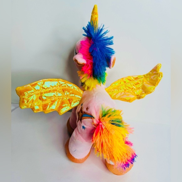 Unicorn Alicorn Pink Yellow Shiny Wings Plush Stuffed Animal 14" Glitter‎ - Picture 5 of 14